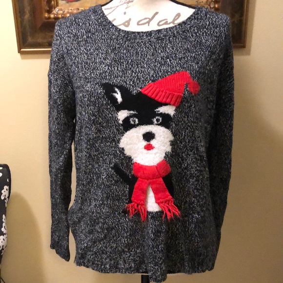 🐾Crew neck soft tweed HiLo hem scottie dog relief winter holiday sweater - Picture 1 of 10